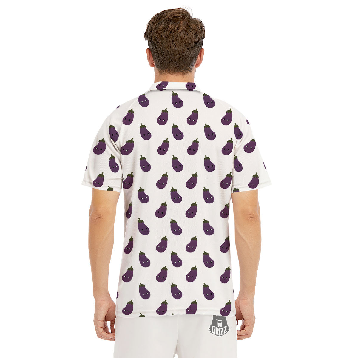 Eggplant Funny Print Pattern Men's Golf Shirts-grizzshop