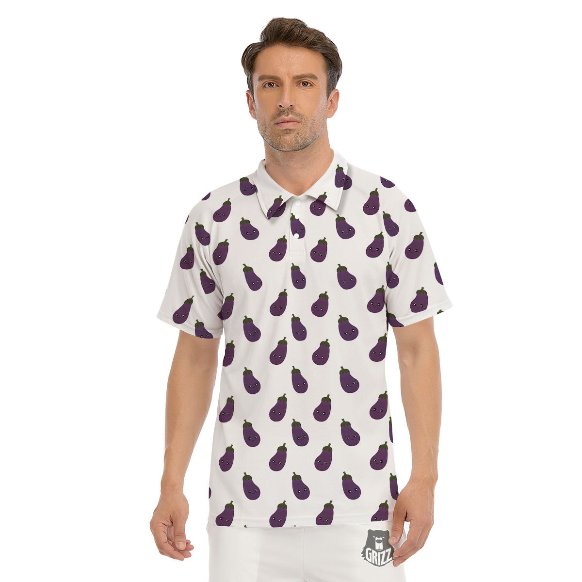 Eggplant Funny Print Pattern Men's Golf Shirts-grizzshop