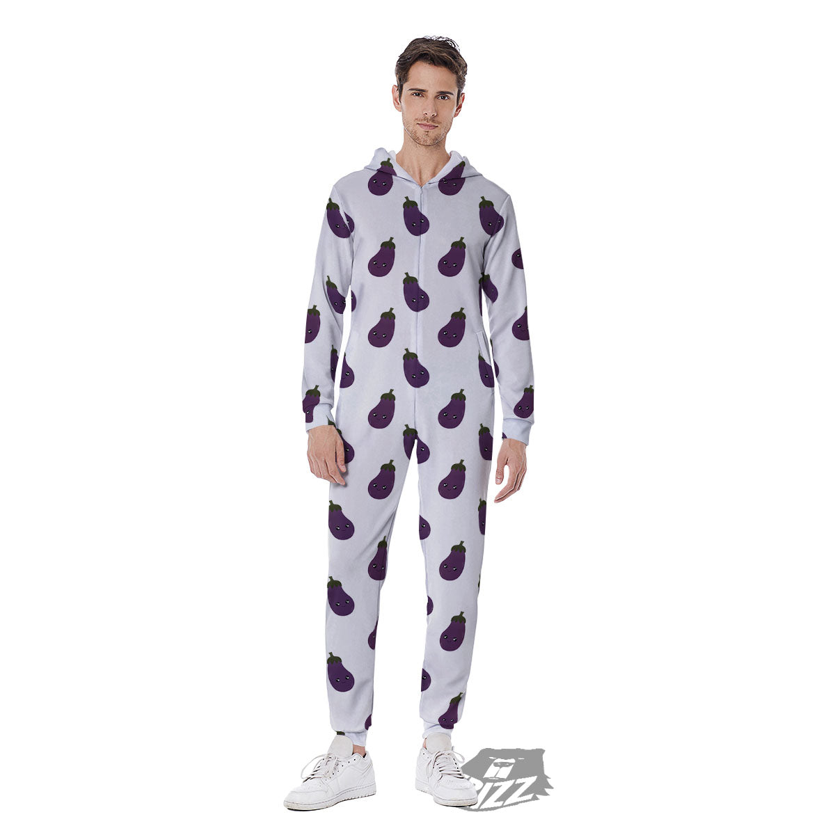 Eggplant Funny Print Pattern Men's Jumpsuit-grizzshop