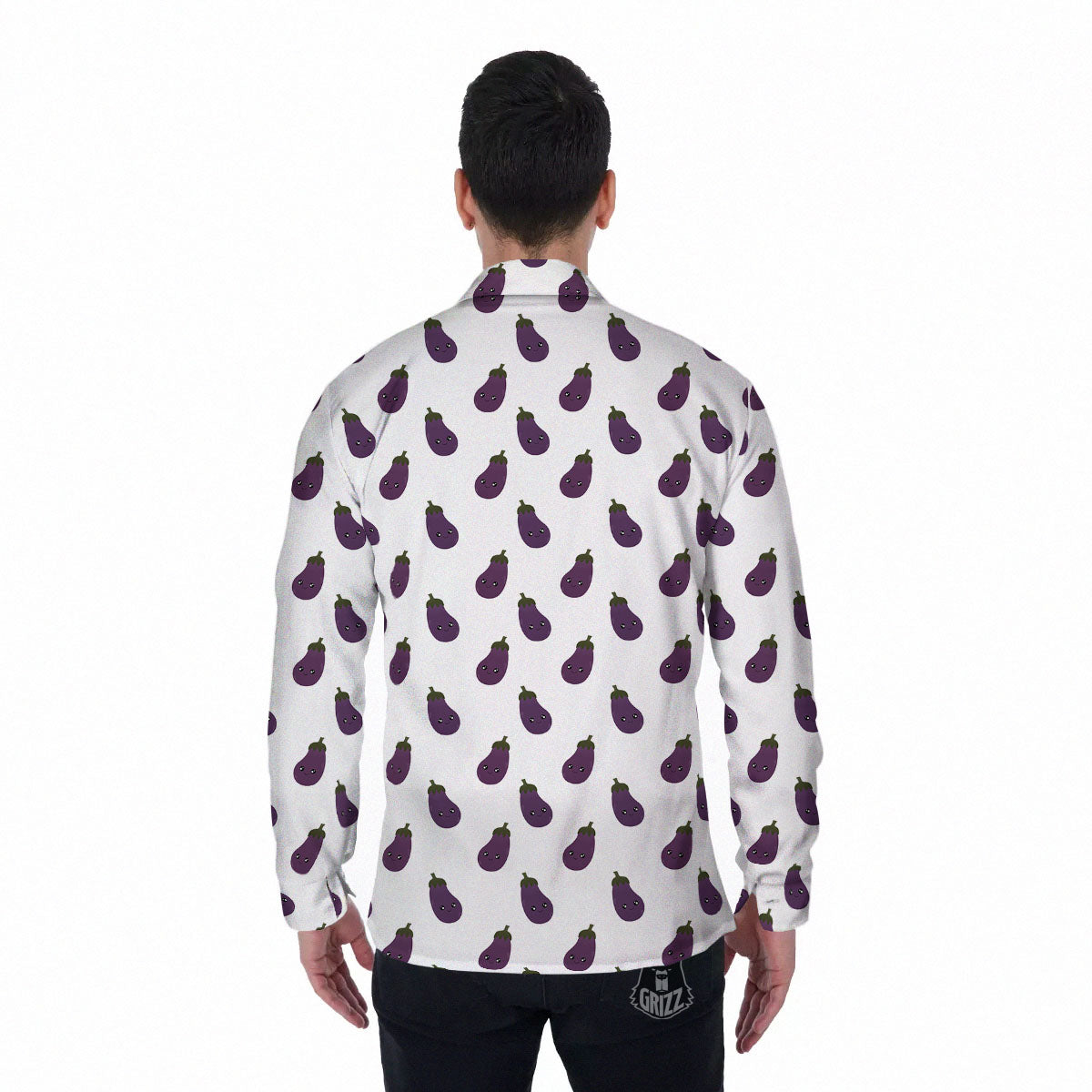 Eggplant Funny Print Pattern Men's Long Sleeve Shirts-grizzshop