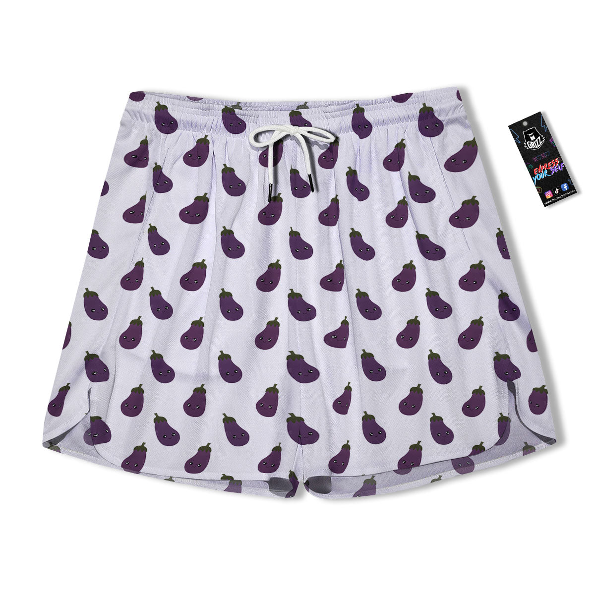Eggplant Funny Print Pattern Men's Running Shorts-grizzshop