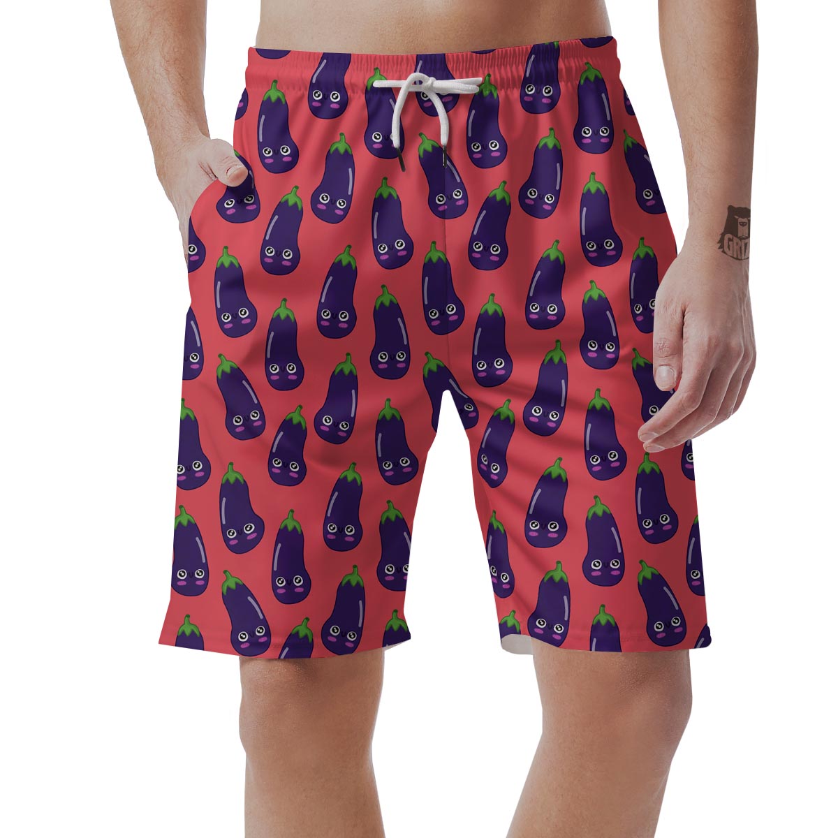 Eggplant Funny Print Pattern Men's Shorts-grizzshop