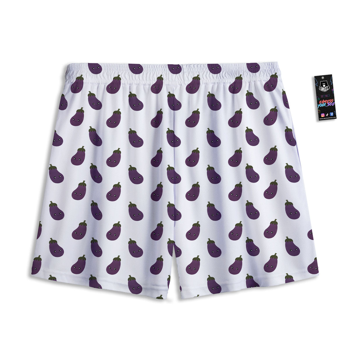 Eggplant Funny Print Pattern Mesh Shorts