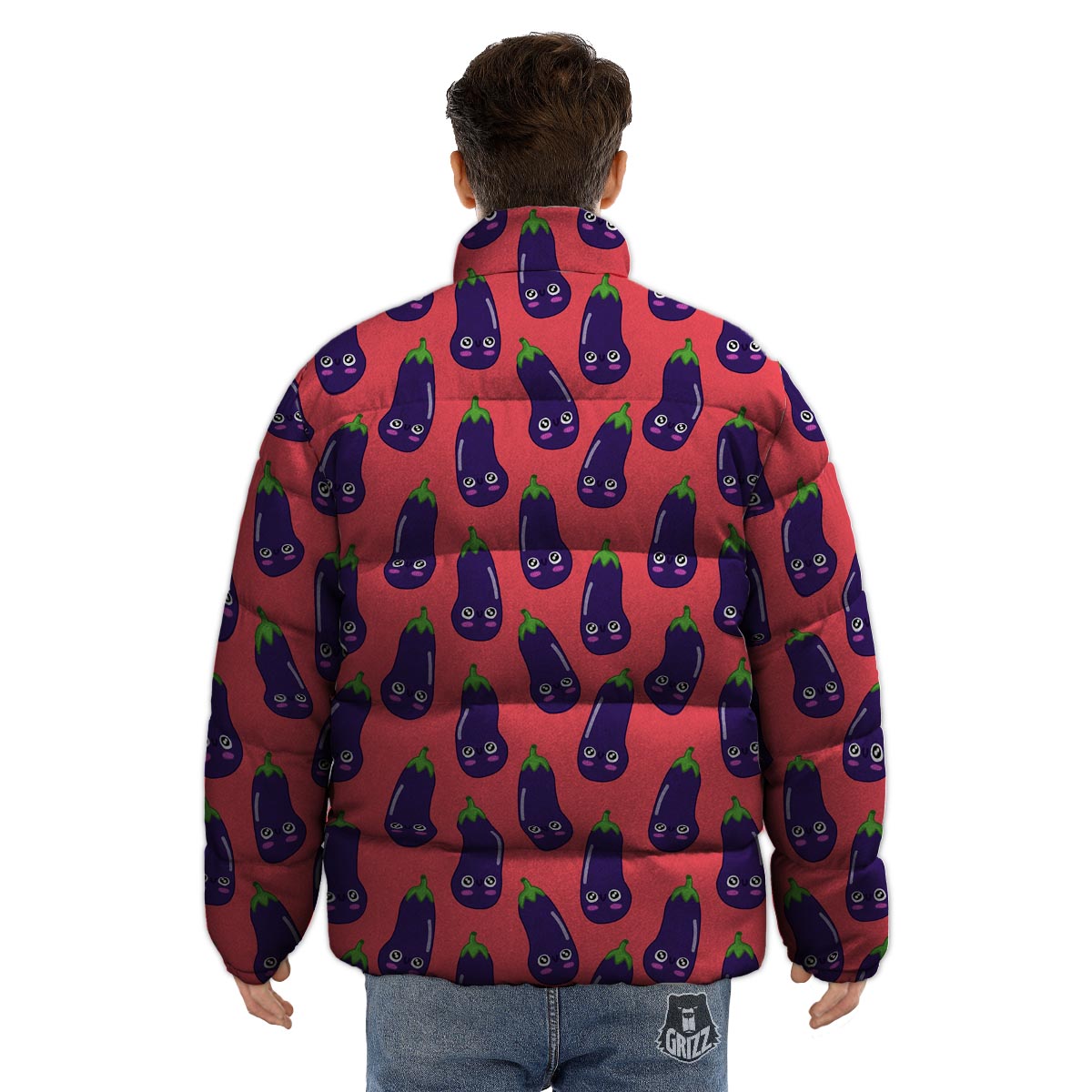 Eggplant Funny Print Pattern Puffer Jacket-grizzshop