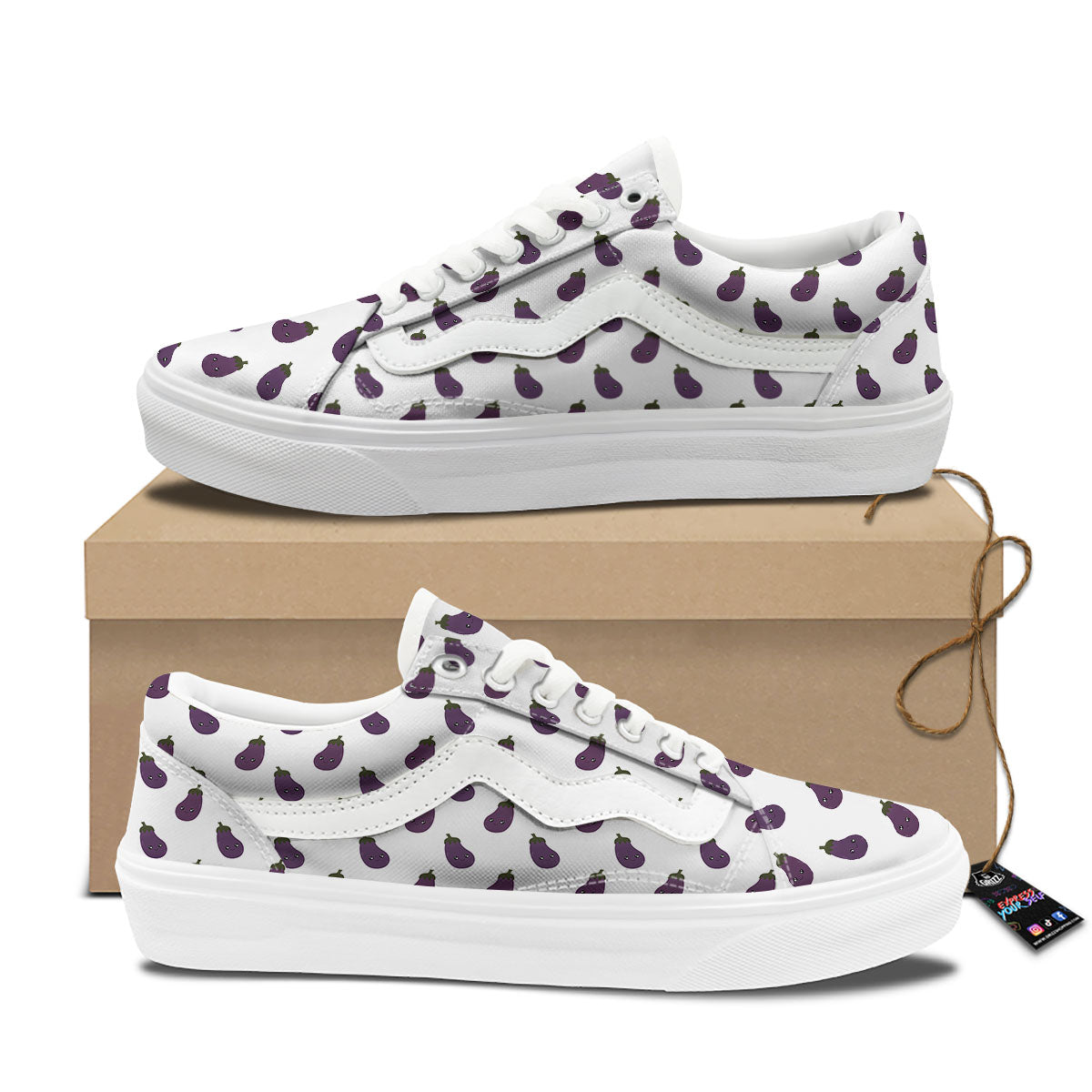 Eggplant Funny Print Pattern Skate Shoes-grizzshop