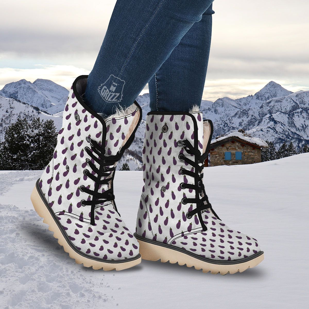 Eggplant Funny Print Pattern Snow Boots-grizzshop
