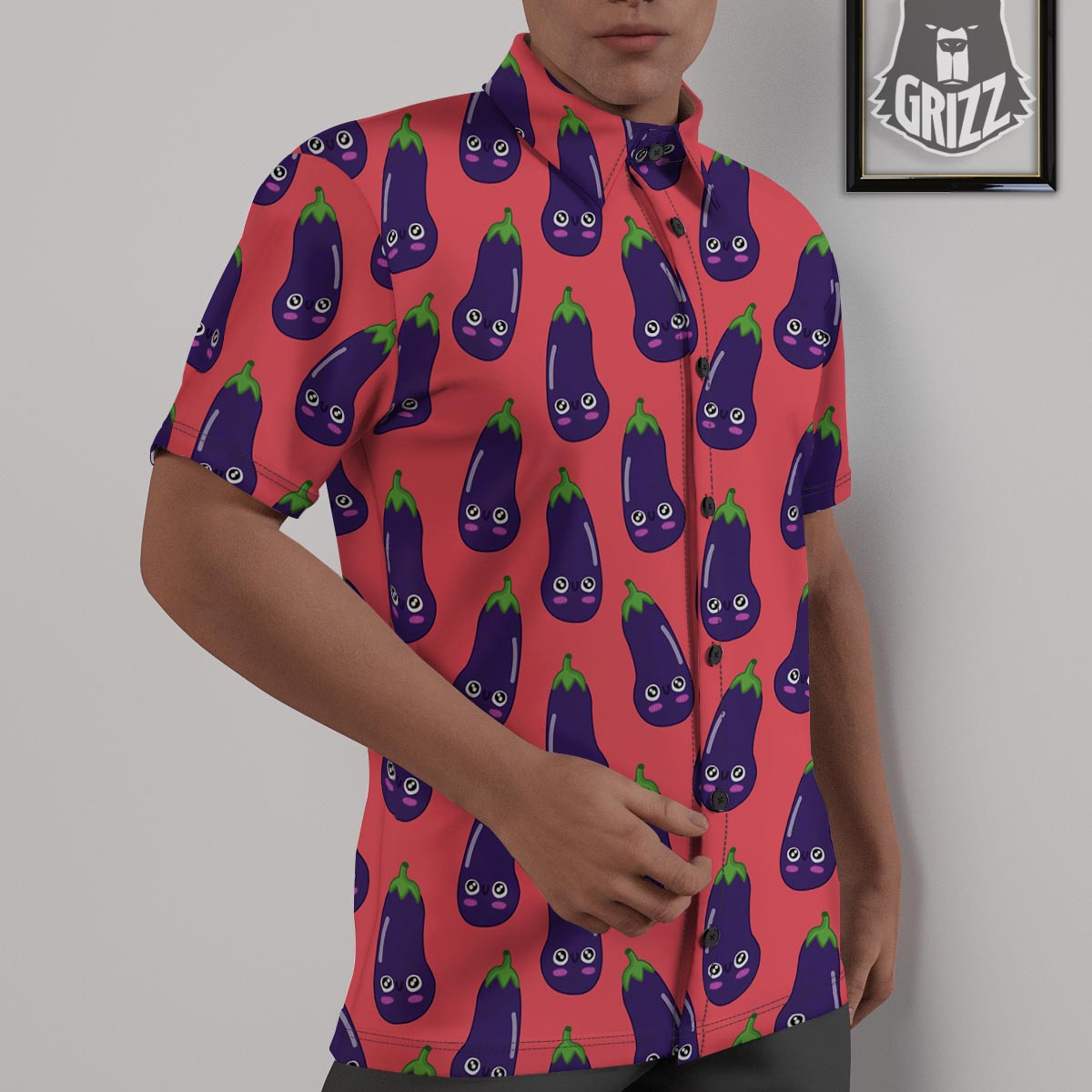 Eggplant Funny Print Pattern Untucked Shirts-grizzshop
