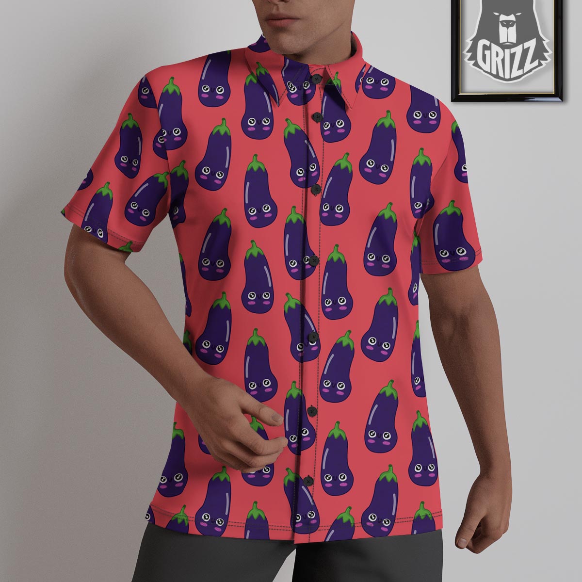 Eggplant Funny Print Pattern Untucked Shirts-grizzshop