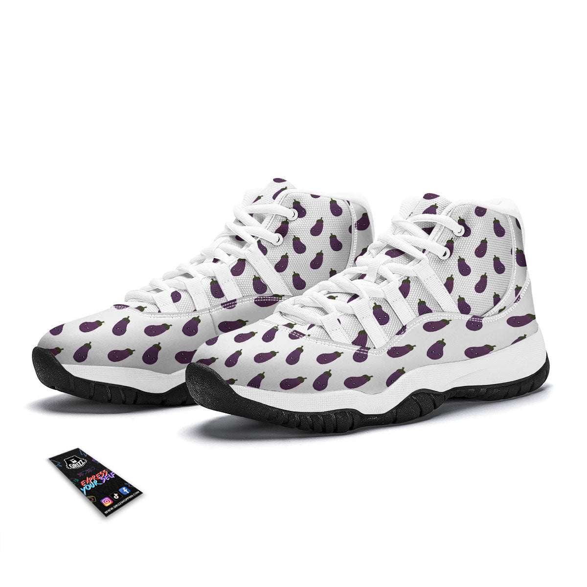 Eggplant Funny Print Pattern White Bball Shoes-grizzshop