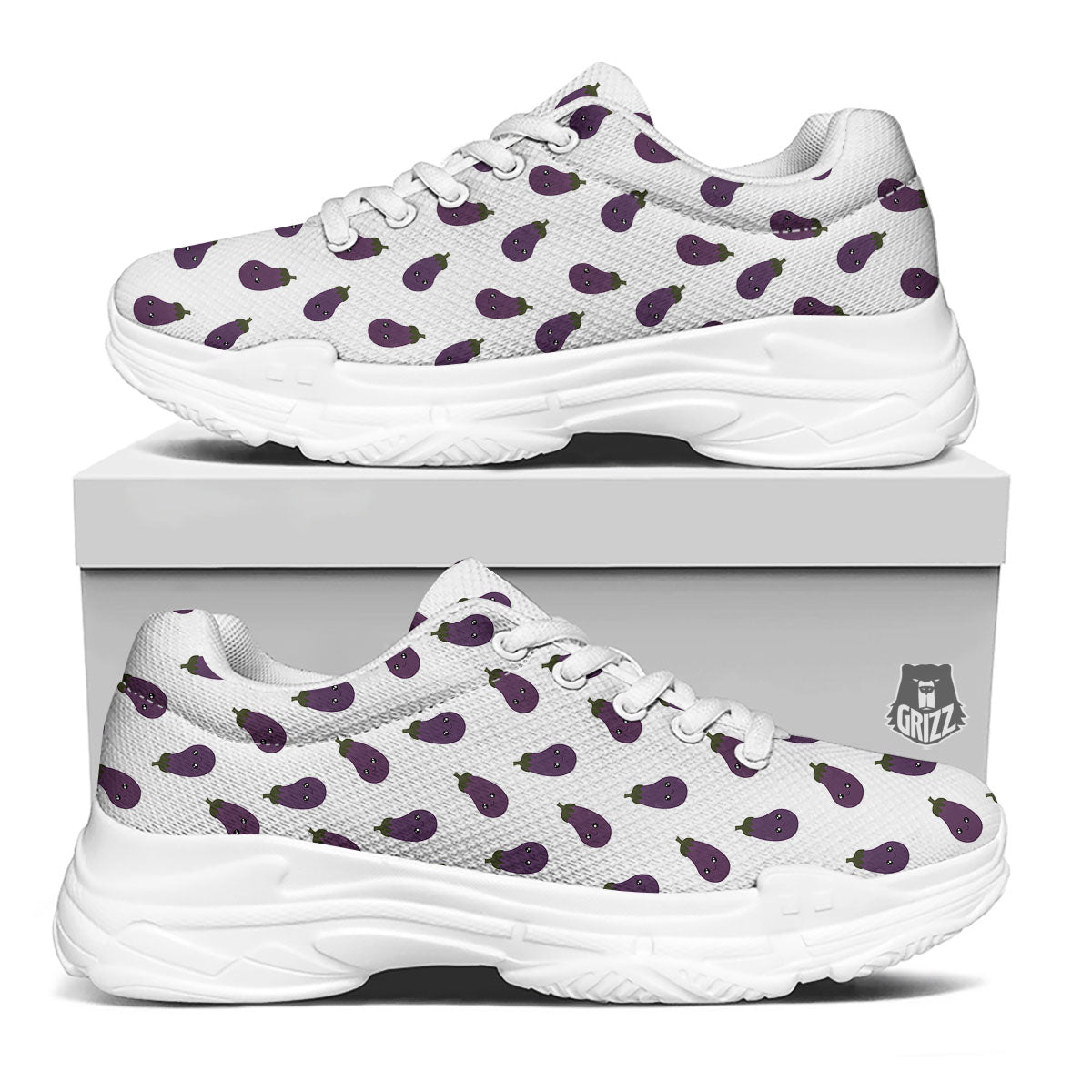 Eggplant Funny Print Pattern White Chunky Shoes-grizzshop