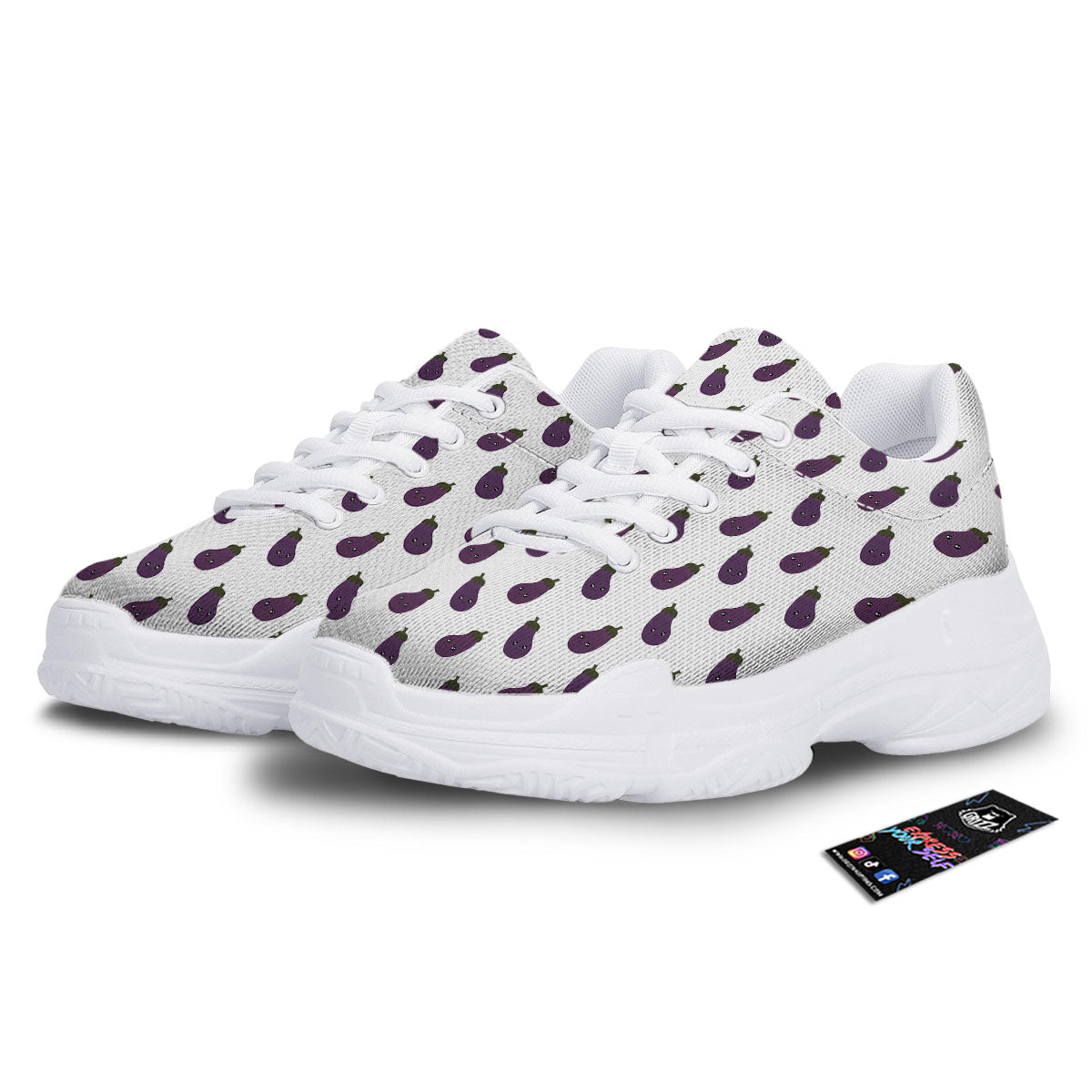 Eggplant Funny Print Pattern White Chunky Shoes-grizzshop