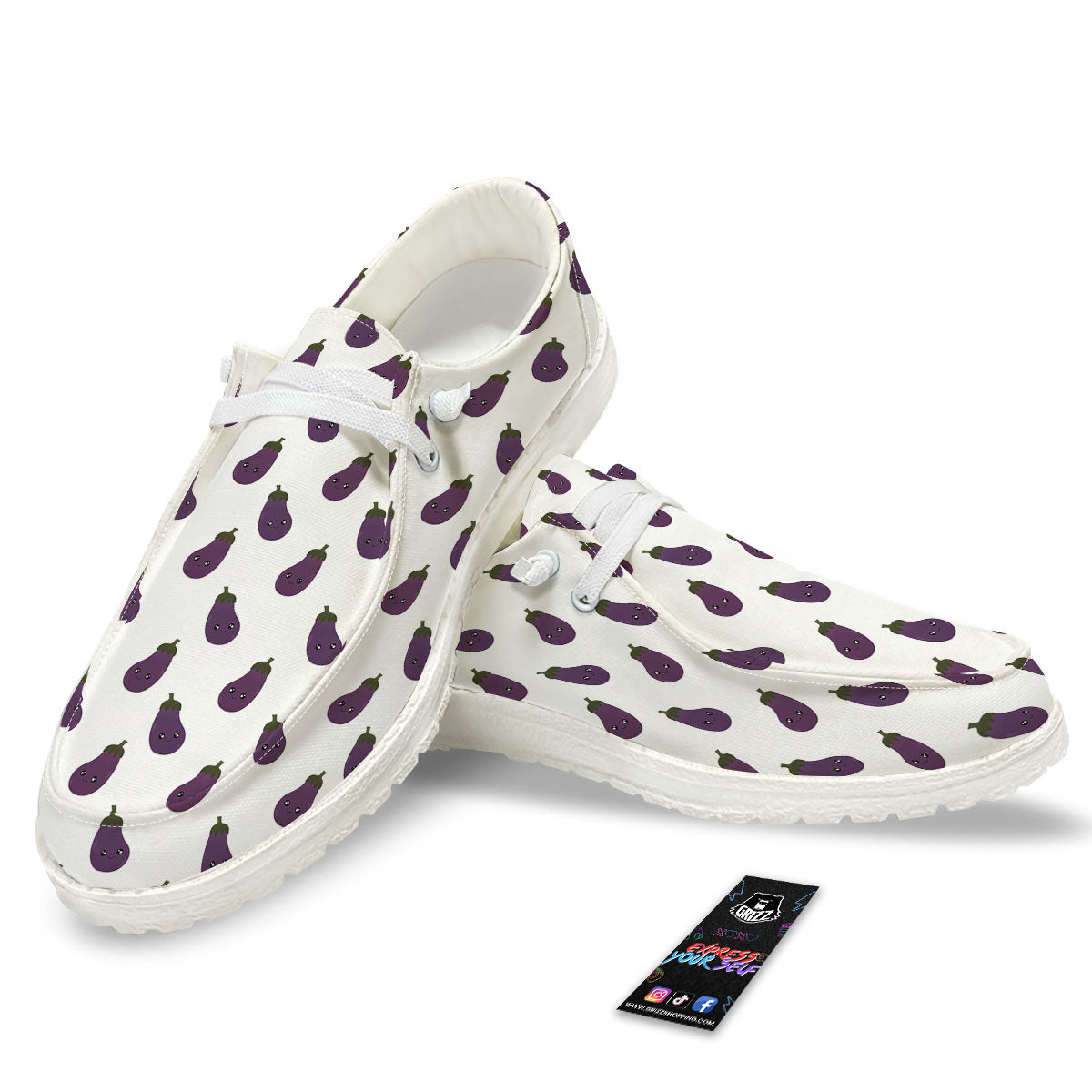 Eggplant Funny Print Pattern White Loafers-grizzshop