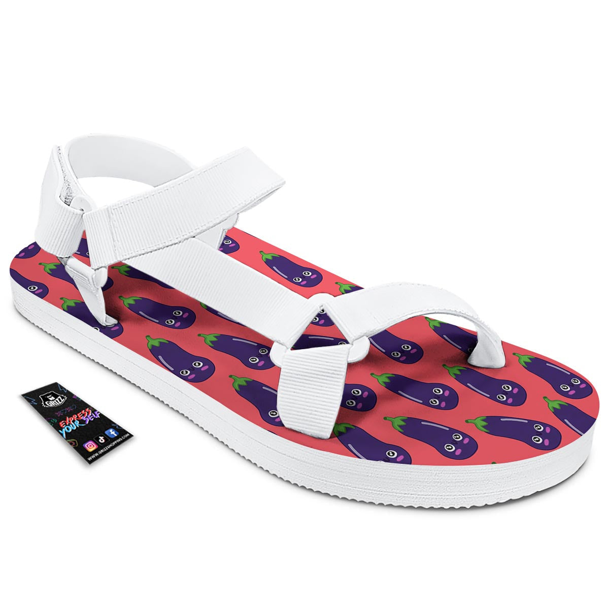 Eggplant Funny Print Pattern White Open Toe Sandals-grizzshop