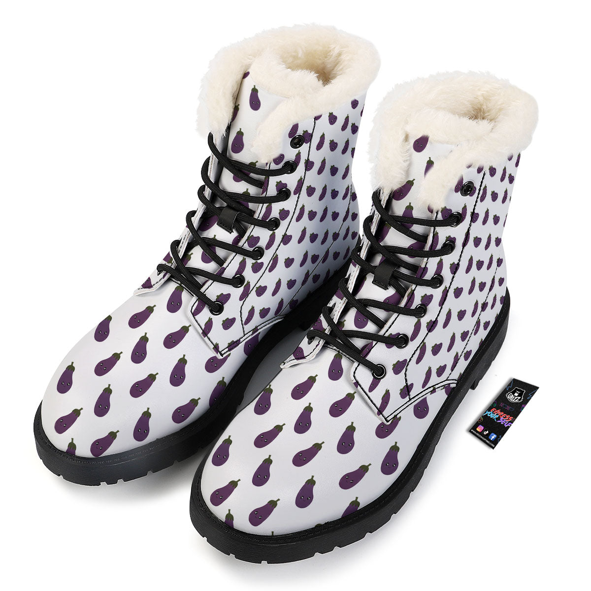 Eggplant Funny Print Pattern Winter Boots-grizzshop