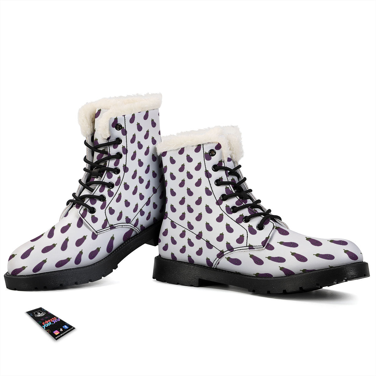 Eggplant Funny Print Pattern Winter Boots-grizzshop
