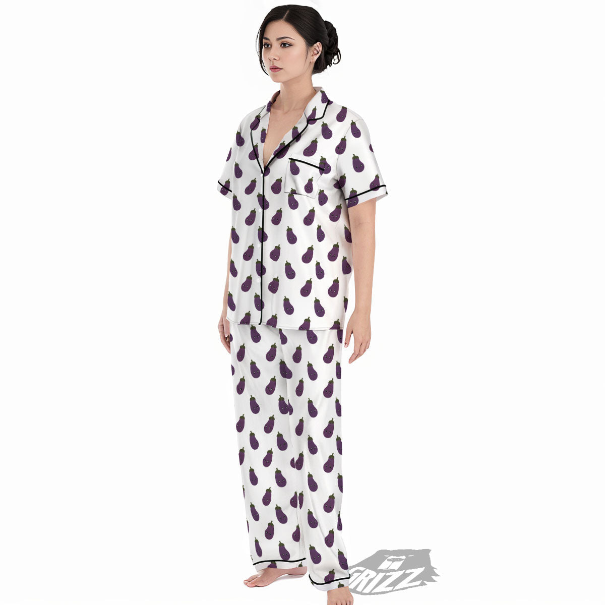 Eggplant Funny Print Pattern Women's Pajamas Set-grizzshop