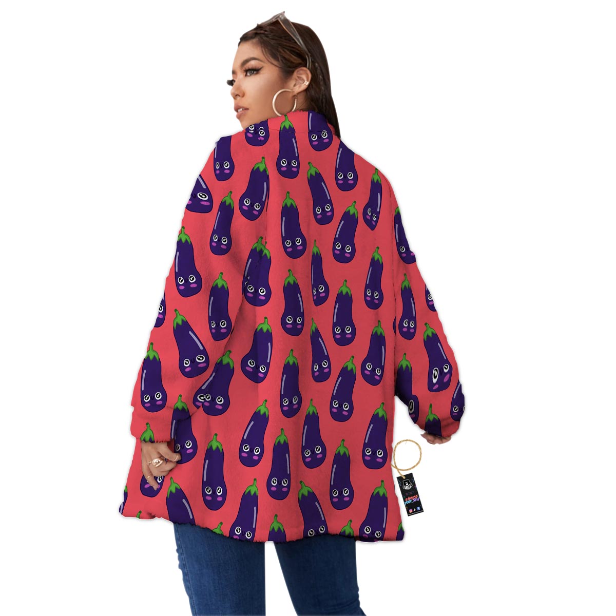 Eggplant Funny Print Pattern Women's Sherpa Jacket-grizzshop