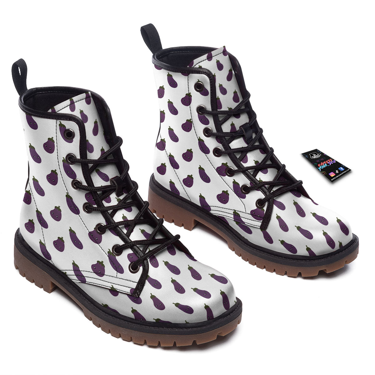 Eggplant Funny Print Pattern Work Boots-grizzshop