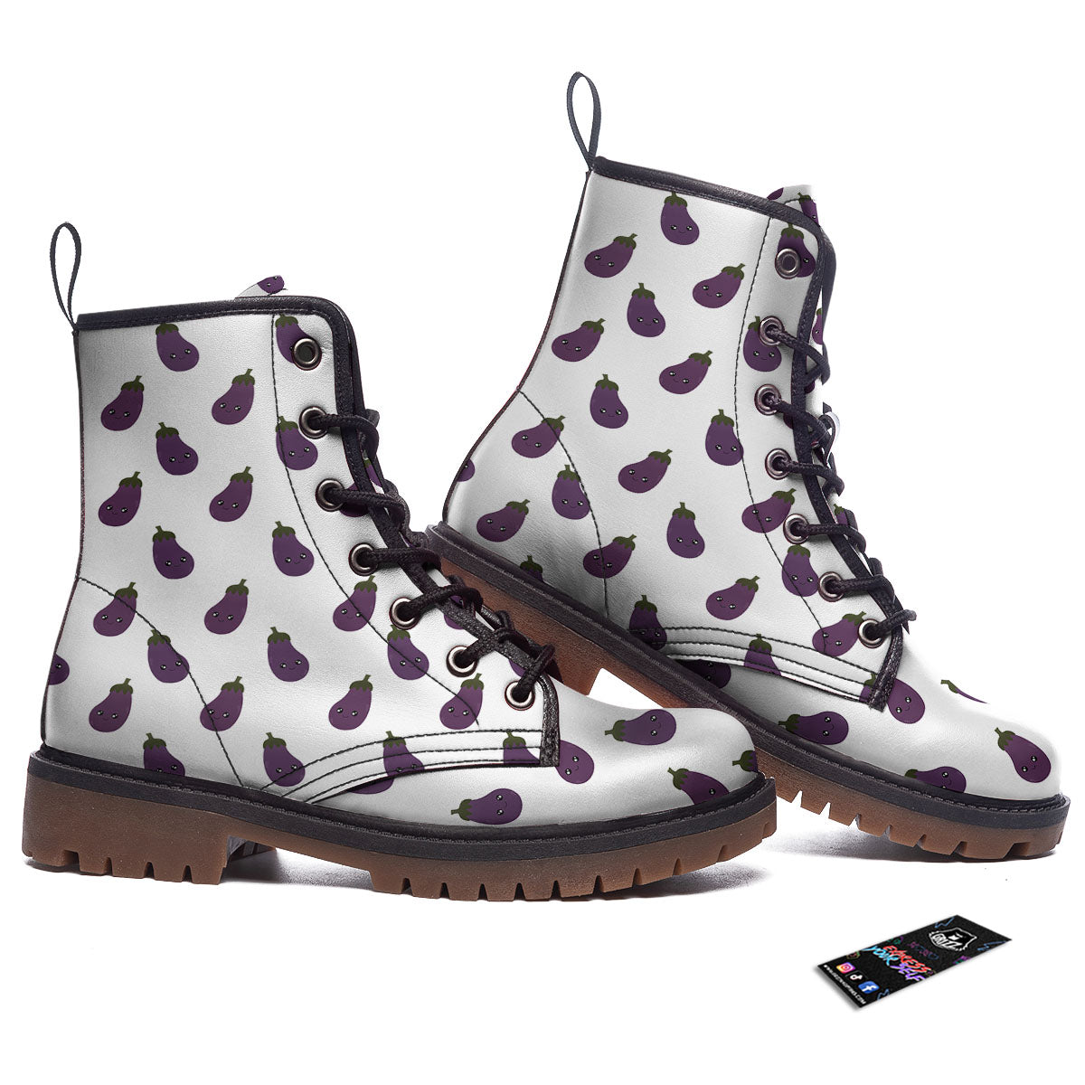 Eggplant Funny Print Pattern Work Boots-grizzshop