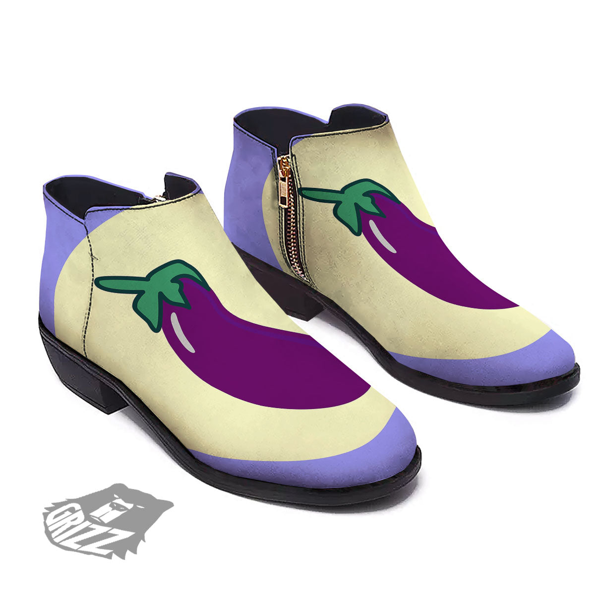 Eggplant Print Ankle Boots-grizzshop