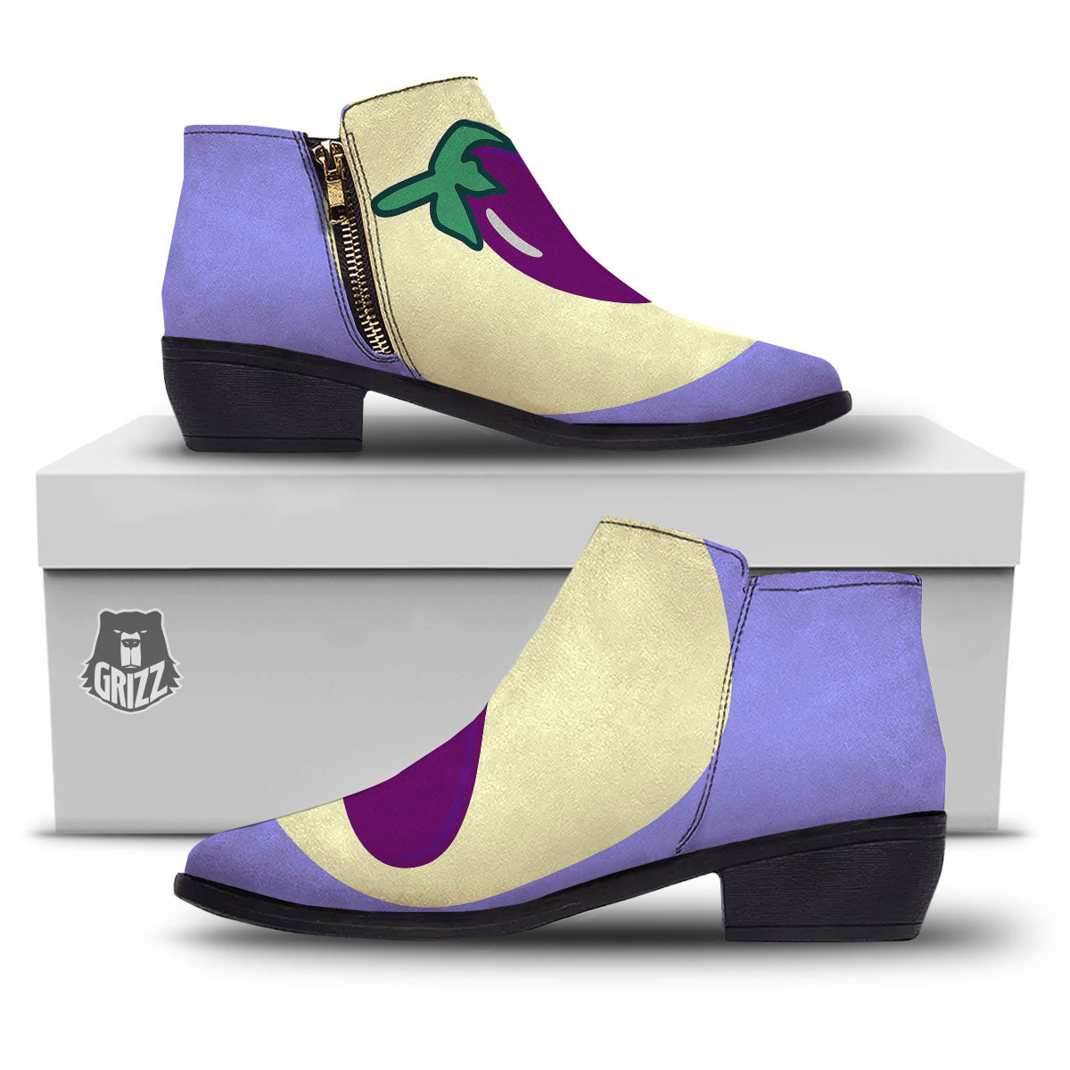 Eggplant Print Ankle Boots-grizzshop