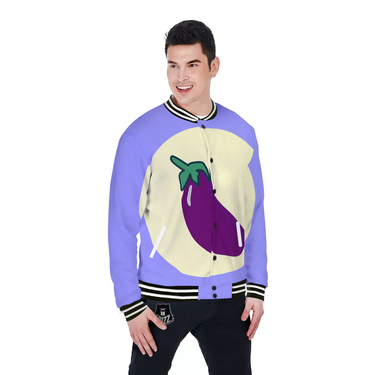 Eggplant Print Baseball Jacket-grizzshop