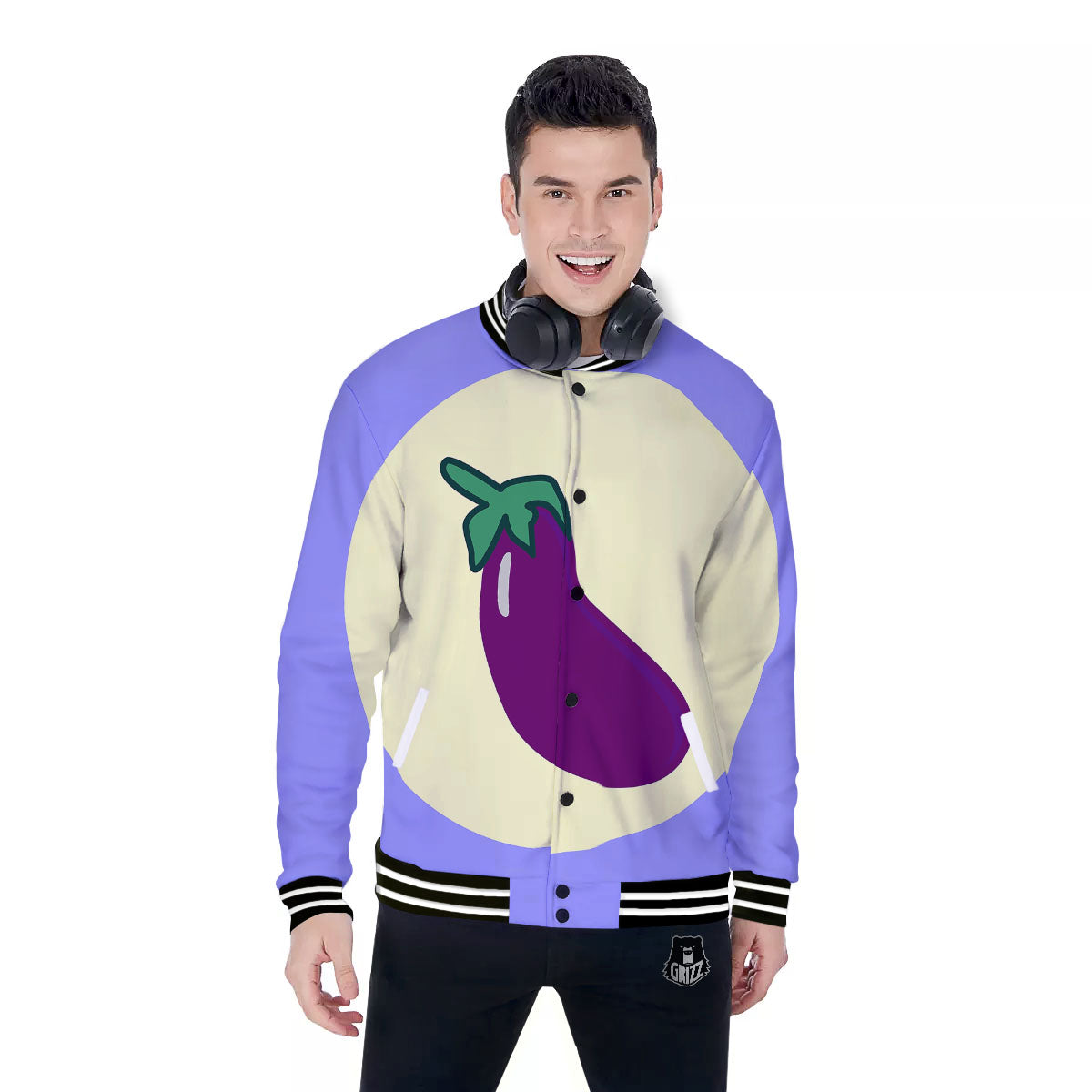 Eggplant Print Baseball Jacket-grizzshop