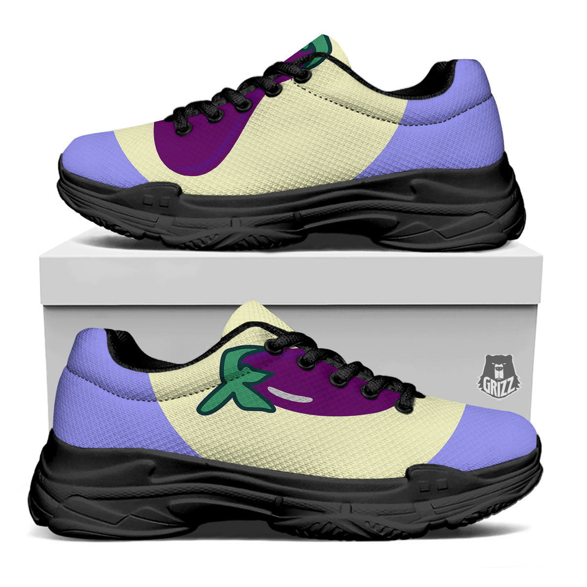 Eggplant Print Black Chunky Shoes-grizzshop