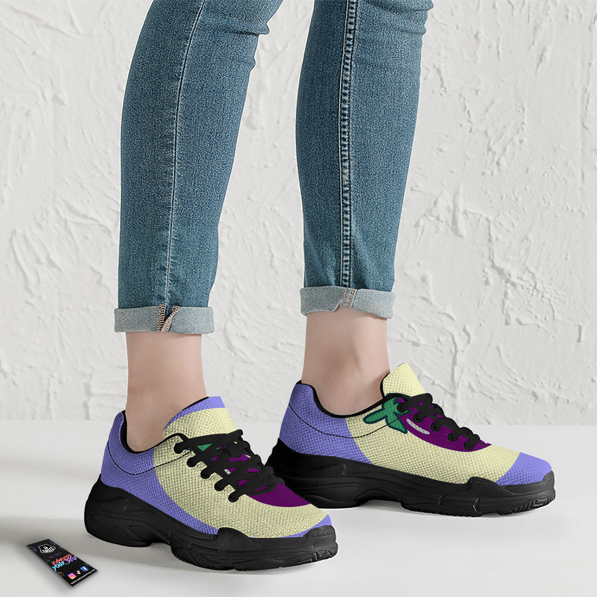 Eggplant Print Black Chunky Shoes-grizzshop