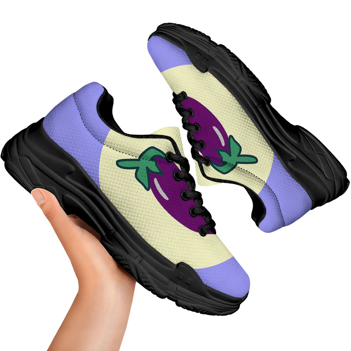 Eggplant Print Black Chunky Shoes-grizzshop
