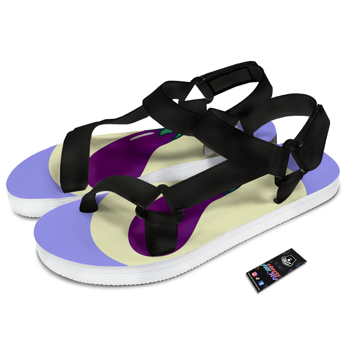 Eggplant Print Black Open Toe Sandals-grizzshop