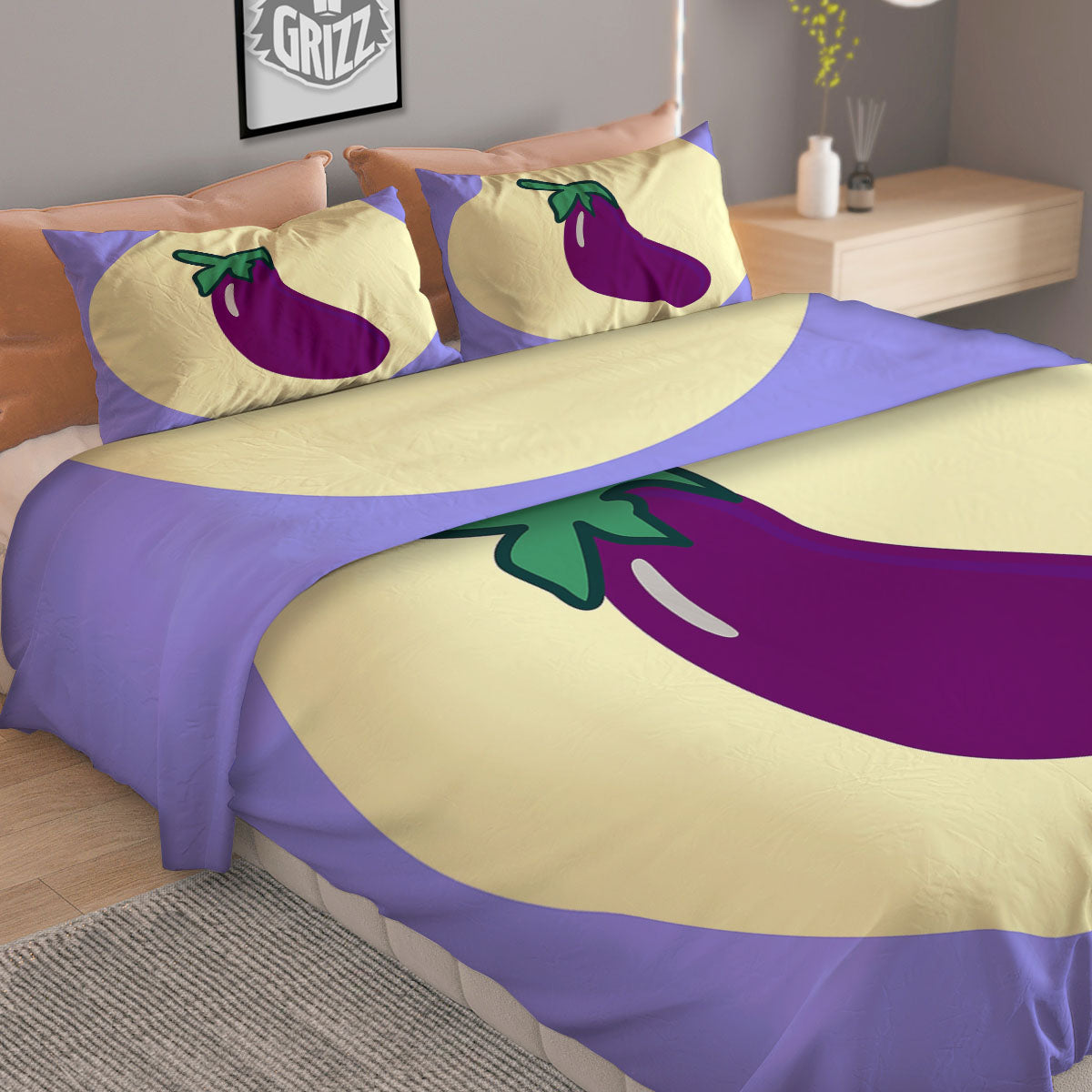 Eggplant Print Duvet Cover Bedding Set