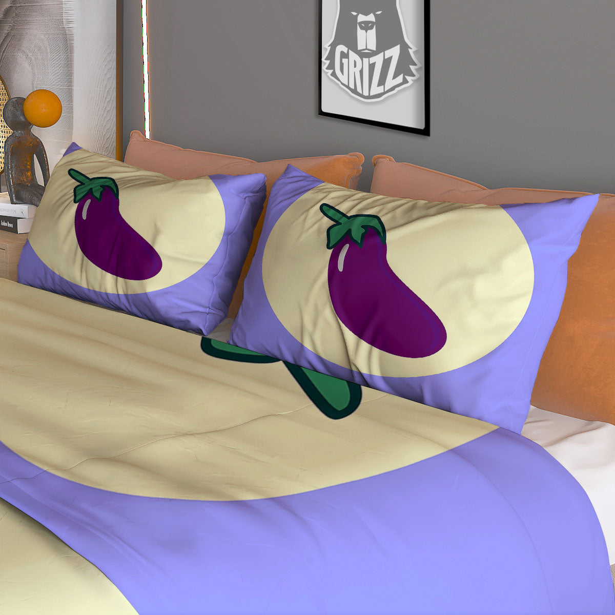 Eggplant Print Duvet Cover Bedding Set