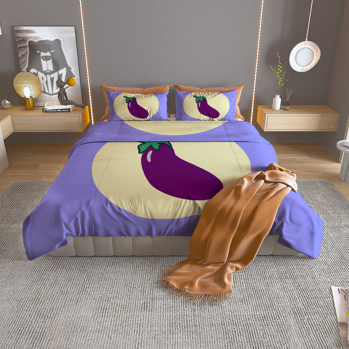 Eggplant Print Duvet Cover Bedding Set