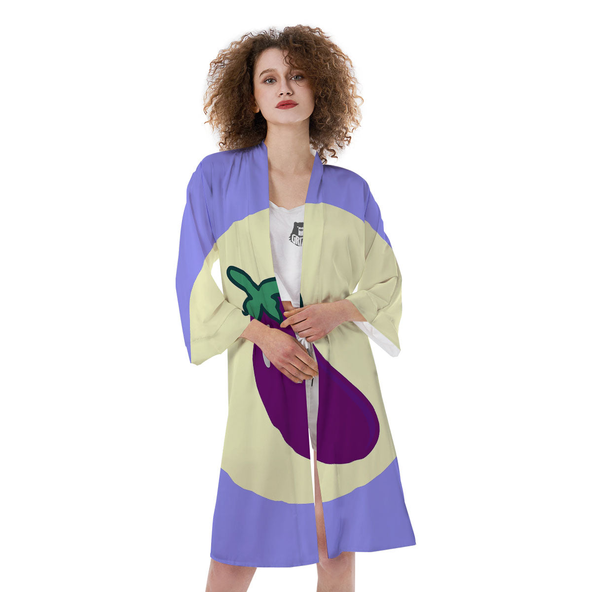 Eggplant Print Kimono-grizzshop