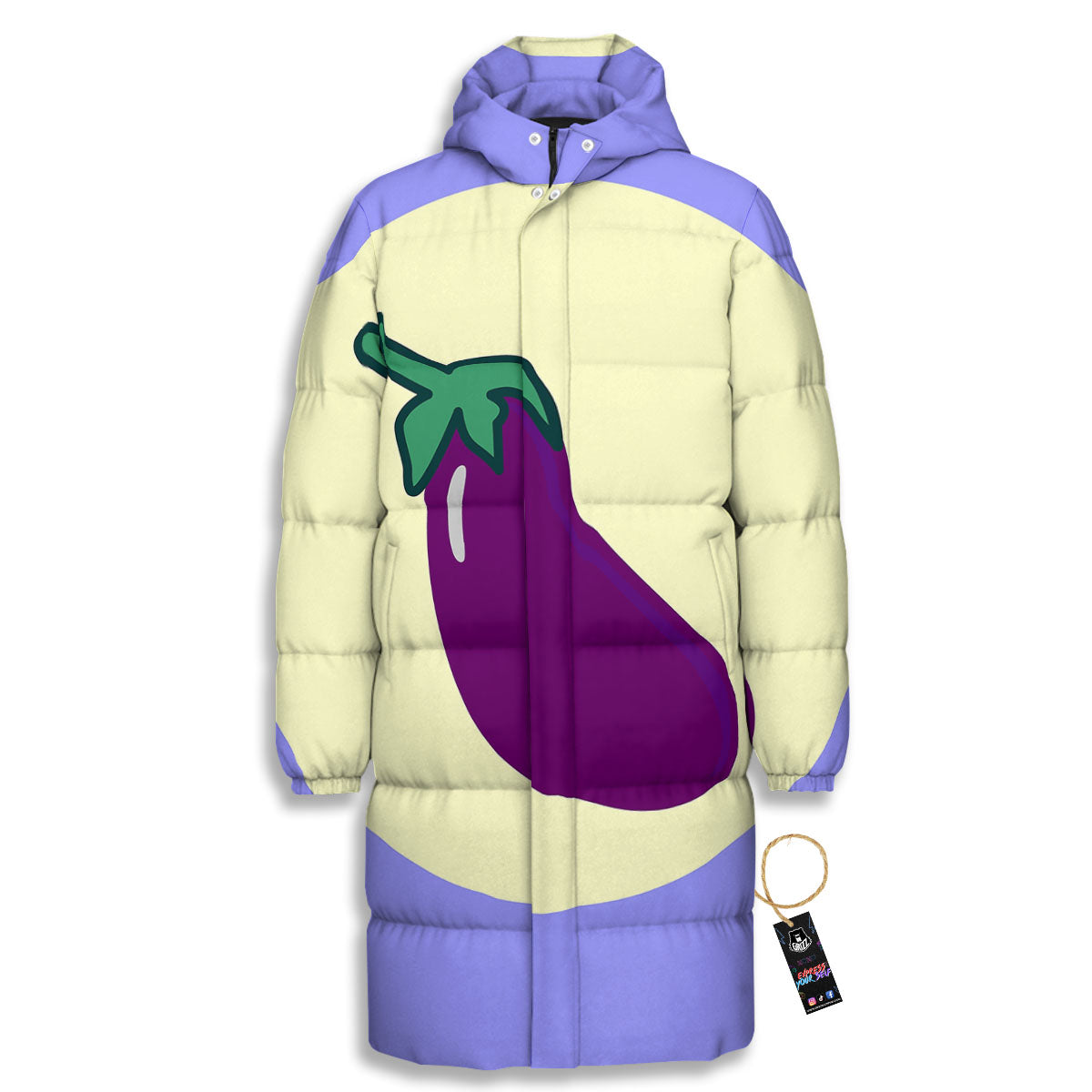 Eggplant Print Long Down Jacket-grizzshop
