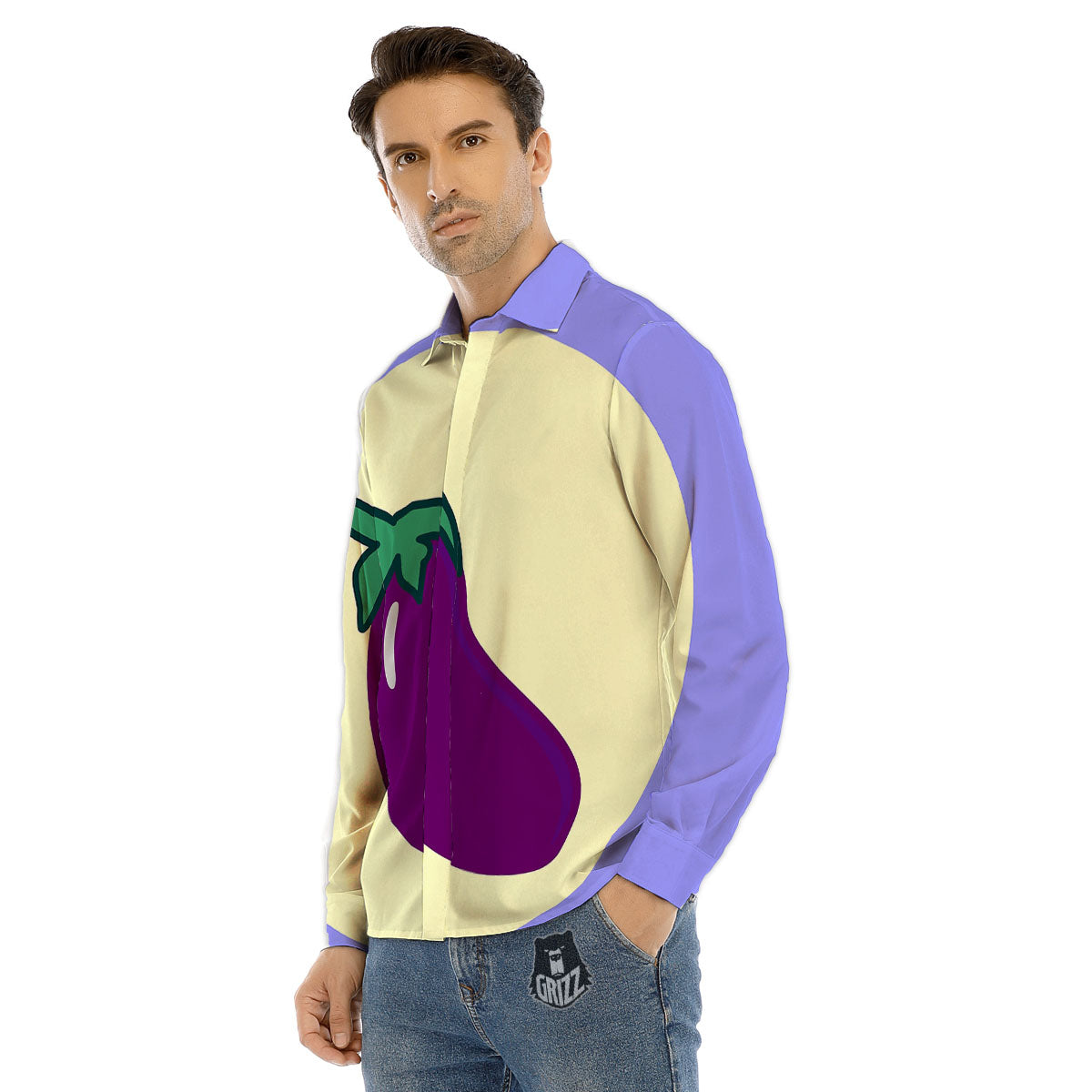 Eggplant Print Men's Dress Shirts-grizzshop