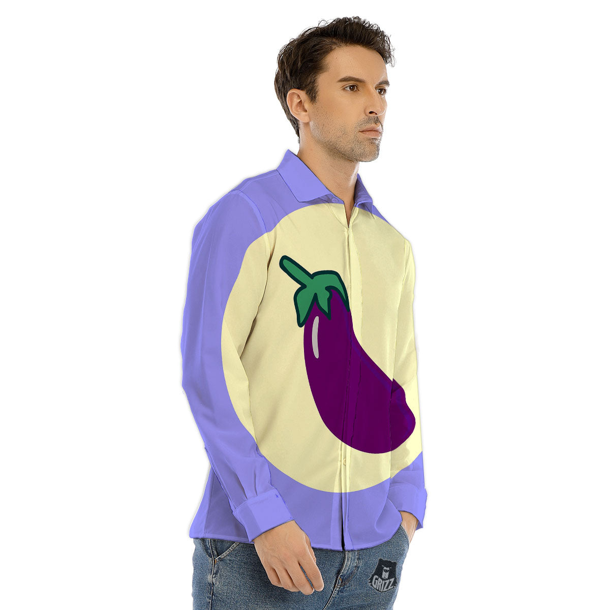 Eggplant Print Men's Dress Shirts-grizzshop