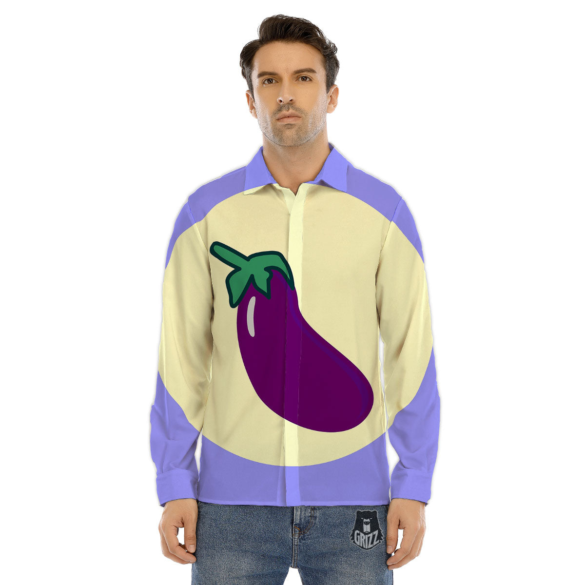 Eggplant Print Men's Dress Shirts-grizzshop