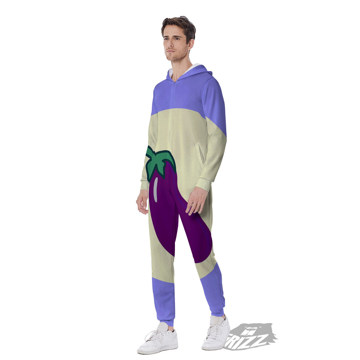 Eggplant Print Men's Jumpsuit-grizzshop