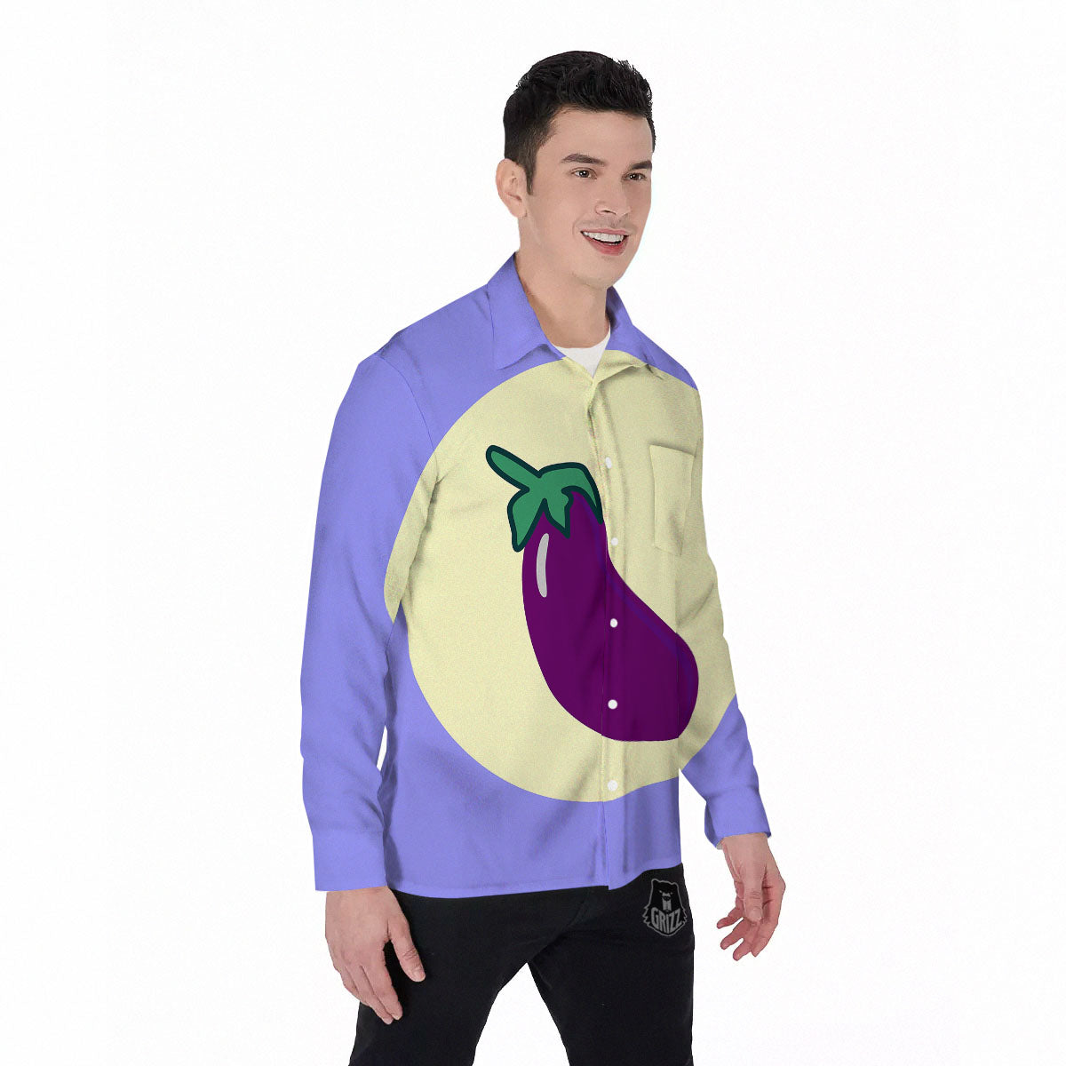Eggplant Print Men's Long Sleeve Shirts-grizzshop