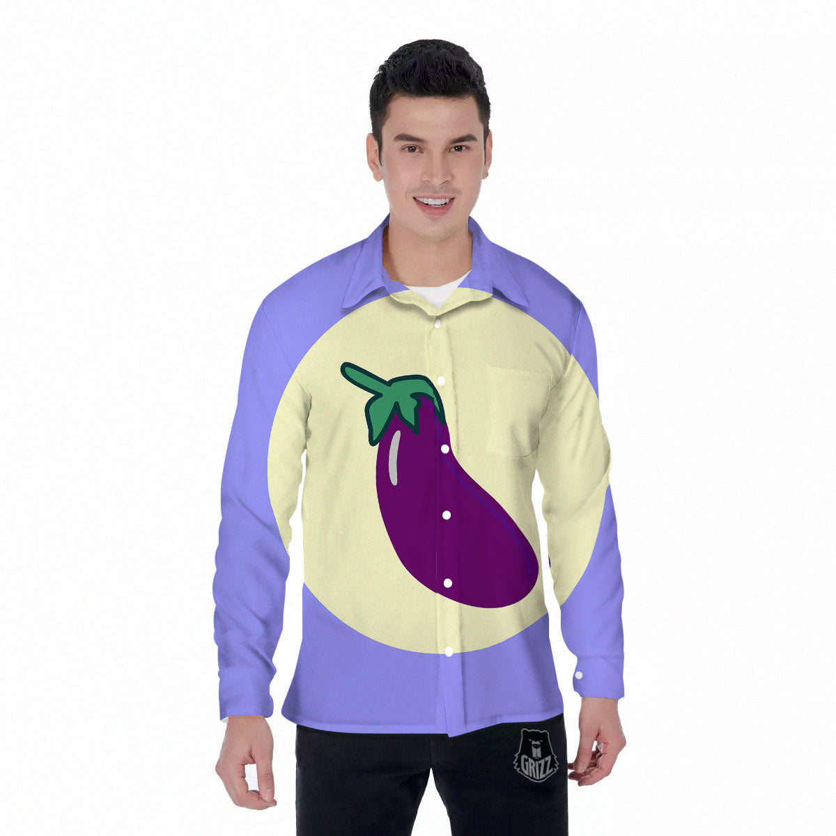 Eggplant Print Men's Long Sleeve Shirts-grizzshop