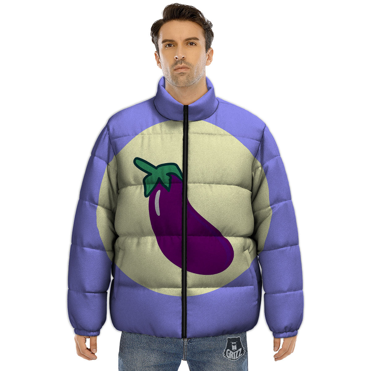 Eggplant Print Puffer Jacket-grizzshop