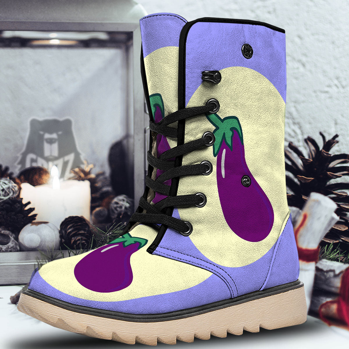 Eggplant Print Snow Boots-grizzshop