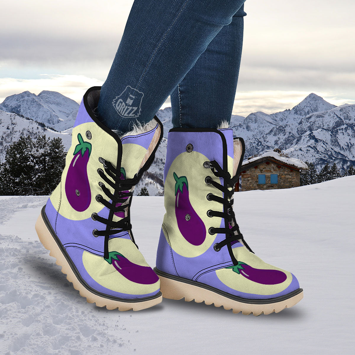 Eggplant Print Snow Boots-grizzshop