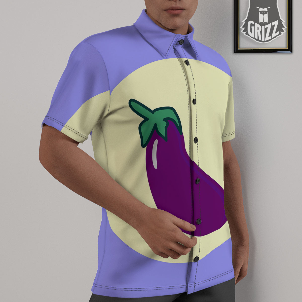 Eggplant Print Untucked Shirts-grizzshop