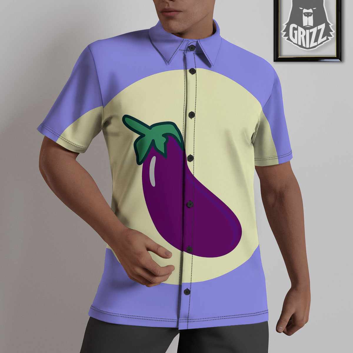 Eggplant Print Untucked Shirts-grizzshop