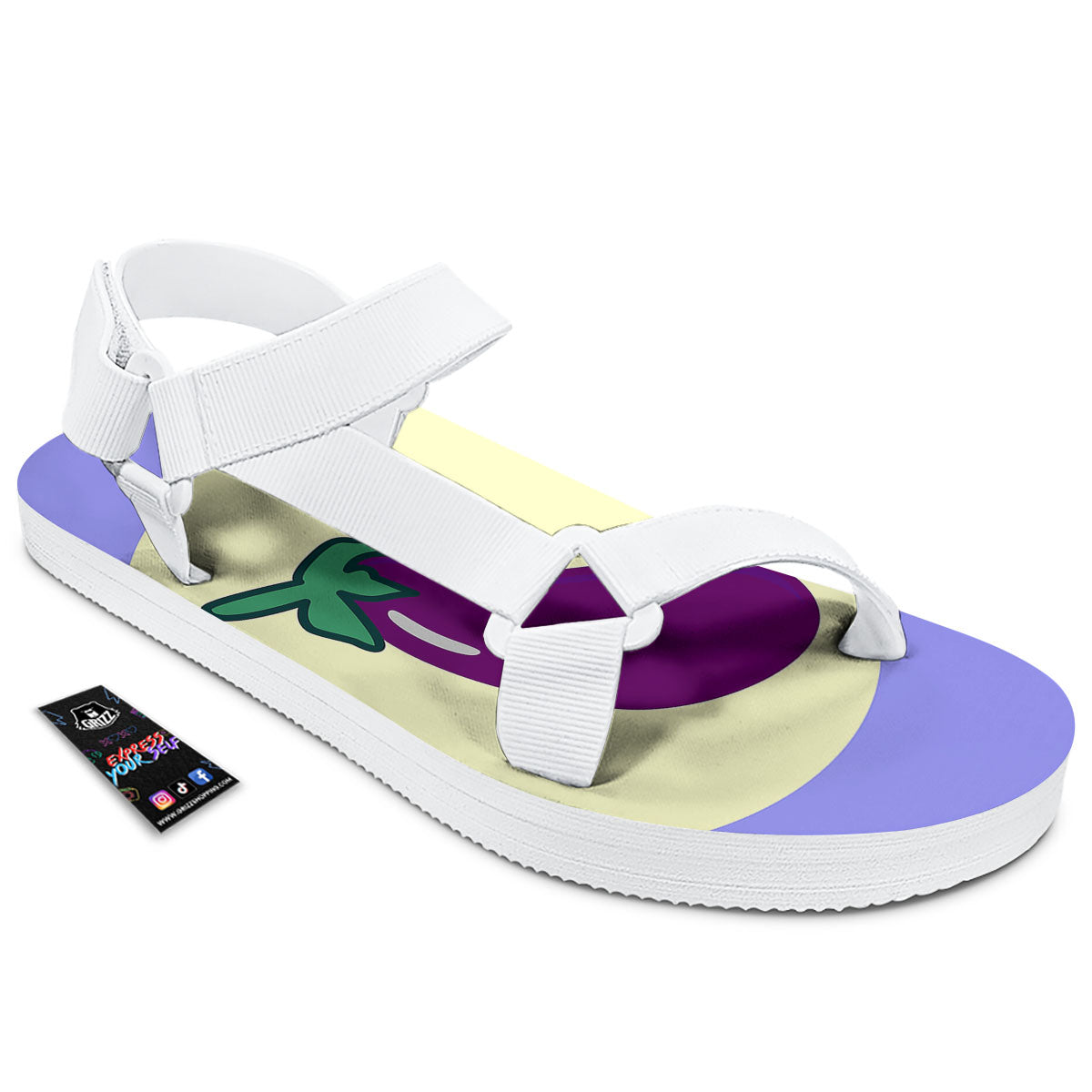 Eggplant Print White Open Toe Sandals-grizzshop