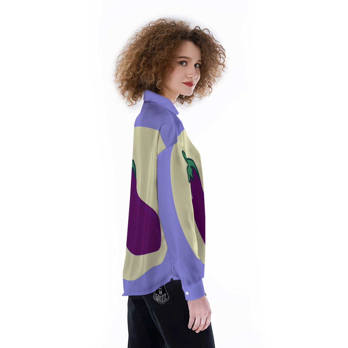 Eggplant Print Women's Long Sleeve Shirts-grizzshop