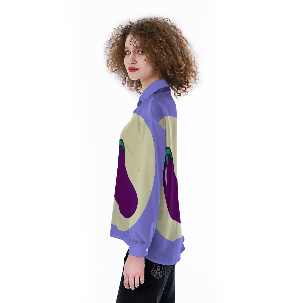 Eggplant Print Women's Long Sleeve Shirts-grizzshop